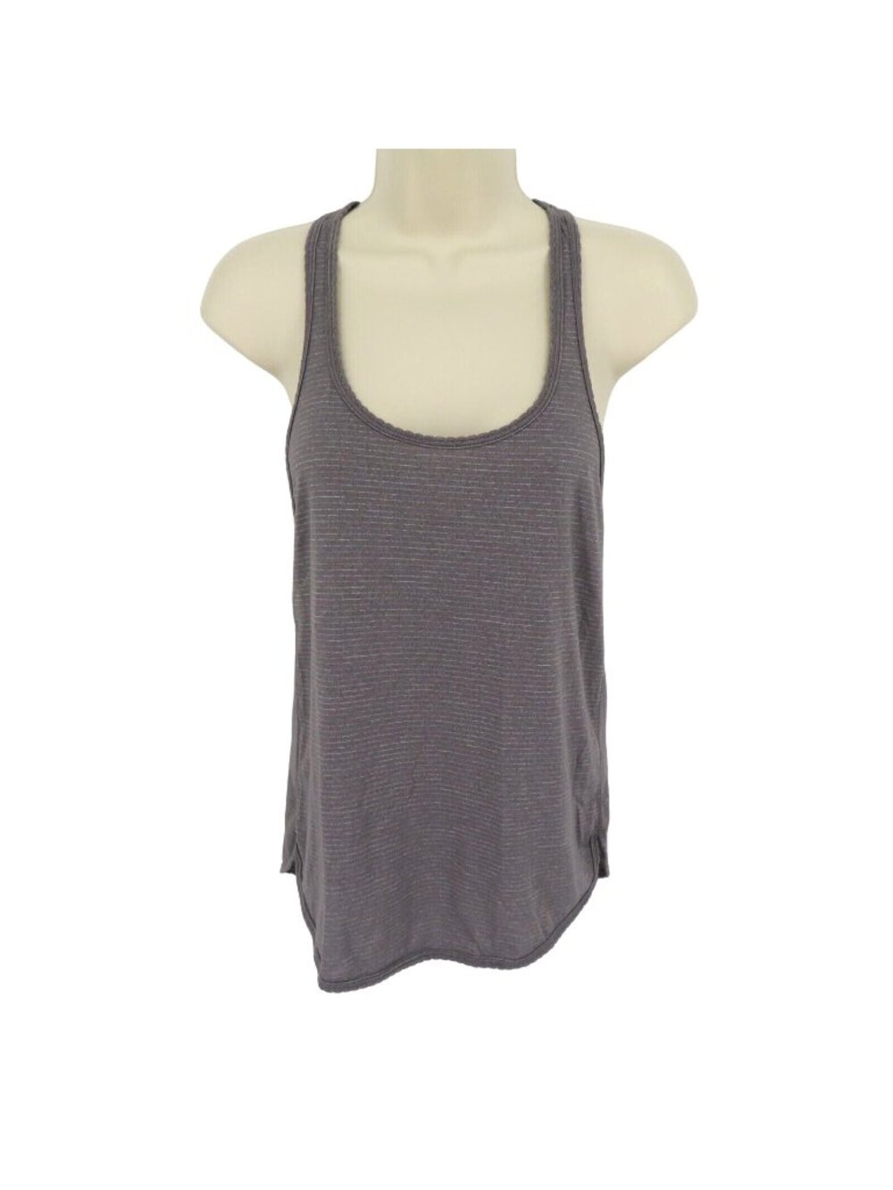 Lululemon 14.25in Bust Gray Striped Scallop Racerback Athletic Tank Top Shirt